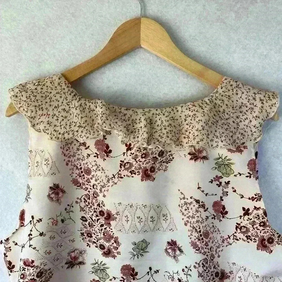 Robert Louis Silk Floral Sleeveless Ruffle V Neck Tank Top Blouse Size 1X - Picture 8 of 11